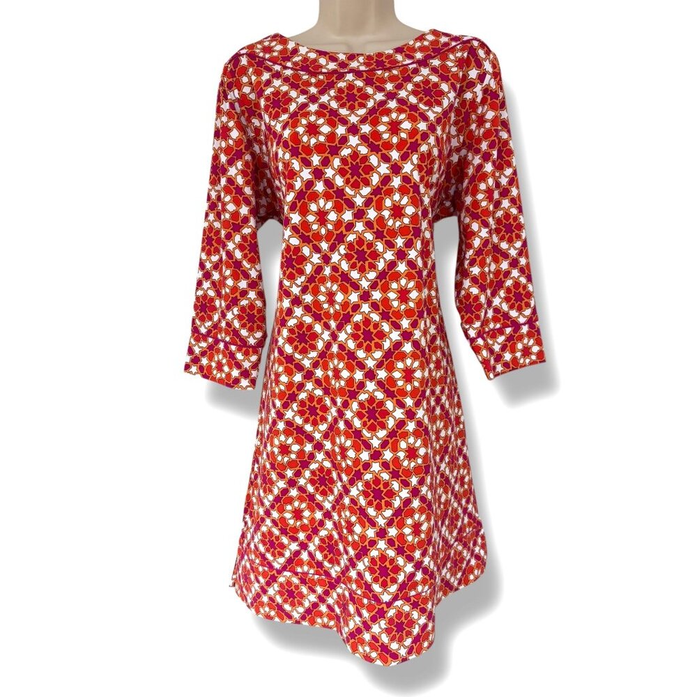 Lands' End Geometric Print Shift Dress Size 0X 14W Plus Sz Stretch Knit Spring‎